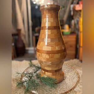 Handcrafted Wood Mosaic Vase • Sculptural End-Grain Design • Nature-Luxury Decor